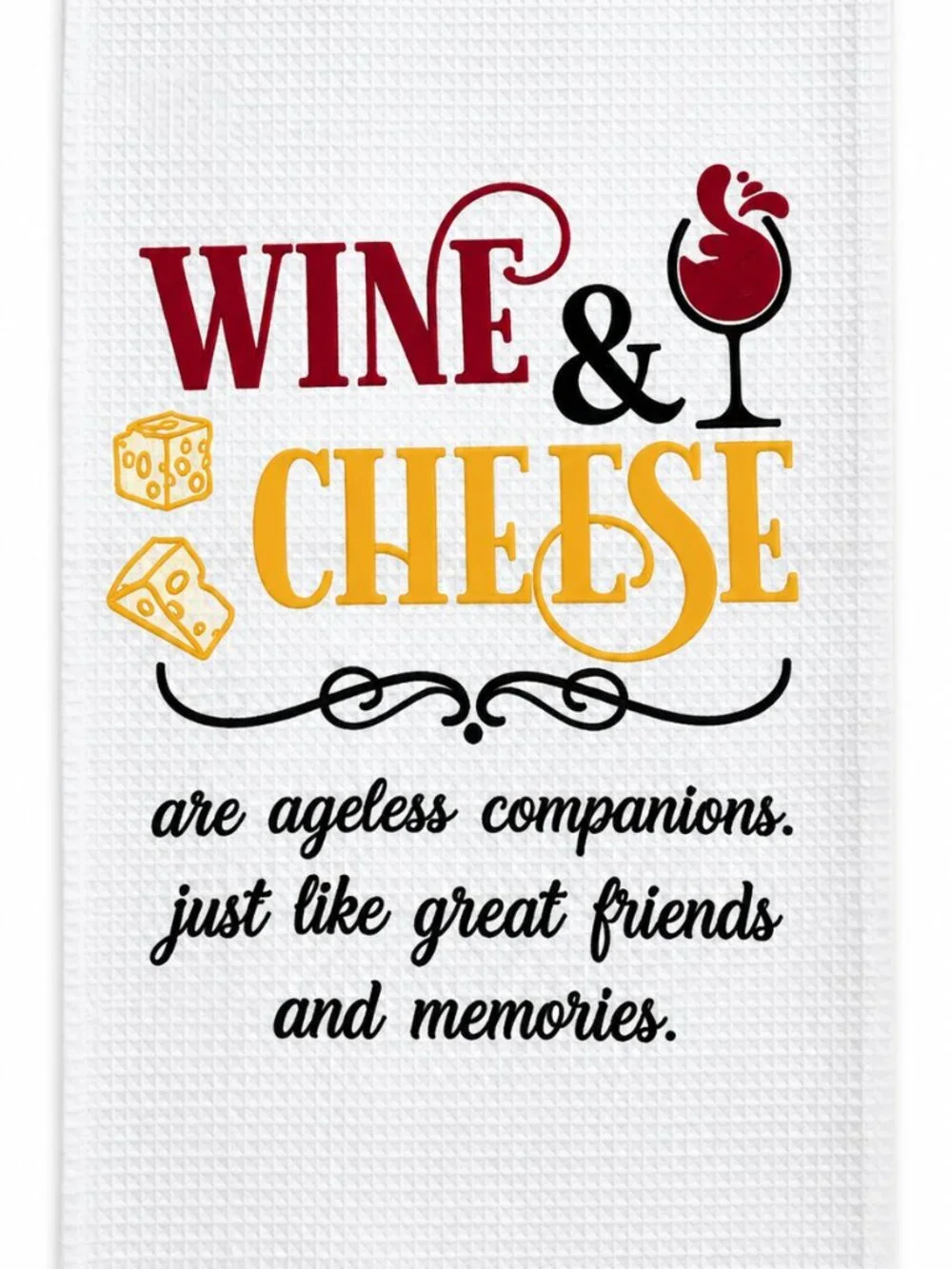 Wine & Cheese Kitchen Towel 12x23 White Waffle Weave Tea Towel Wine Lover Gift